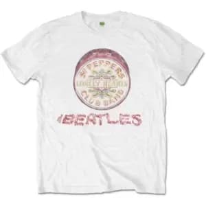 The Beatles - Flowers Logo & Drum Unisex Medium T-Shirt - White