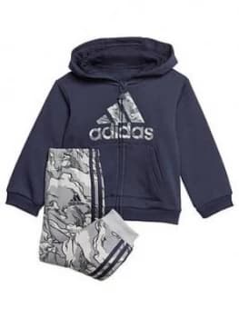 Adidas Infants Logo Full Zip Fleece Hood And Joggers Set - Navy