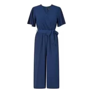 Mela London Navy Wrap Jumpsuit With Angel Sleeves - Blue