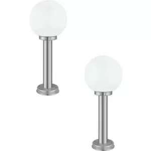 Loops - 2 pack IP44 Outdoor Bollard Light Stainless Steel Orb 60W E27 500mm Lamp Post