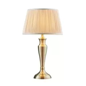 Table Lamp Antique Brass Plate & Oyster Silk 60W E27 Base & Shade e10532