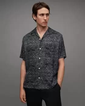 AllSaints Blocko Snakeskin Print Relaxed Shirt