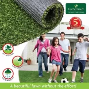 Gardenkraft - 26079 Roll 4m x 1m 15mm Pile Height Carpet Artificial Grass Astro Garden Lawn High Density Fake Turf, Dark Green