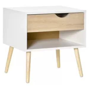 Homcom Minimalist Style Bedside Table With Drawer And Shelf Oak And White Wood Legs