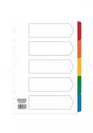 Divider 5 Part A4 Card White with Coloured Mylar Tabs