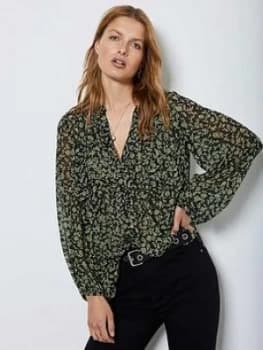 Mint Velvet Brooke Floral Print Ruffle Blouse - Black