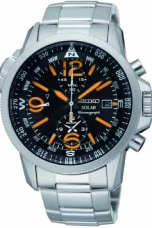 Mens Seiko Alarm Chronograph Solar Powered Watch SSC077P1