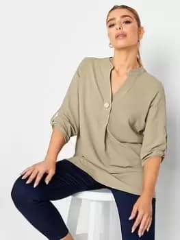 M&Co Statement Button Tab Sleeve Shirt, Brown, Size 12, Women