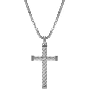 Mens Fossil Meaningful Moments Stainless Steel Cross Pendant Necklace