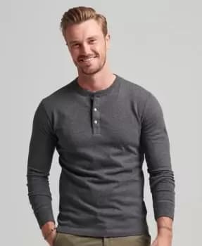 Superdry Mens Organic Cotton Long Sleeve Henley Top Dark Grey / Graphite Dark Marl - Size: M