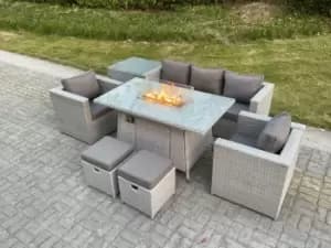 Fimous 5 Seater Outdoor Dark Grey Rattan Lounge Complete Sofa Set with 2 Stools