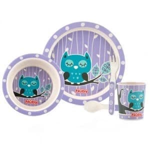 Nuby 5 Piece Bamboo Tableware Set 6m Owl
