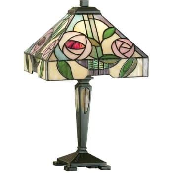 Interiors Willow - 1 Light Small Table Lamp Dark Bronze, Tiffany Style Glass, E14