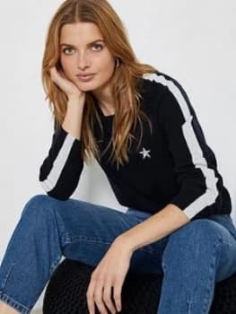 Mint Velvet Stripe Sleeve Jumper - Dark Blue