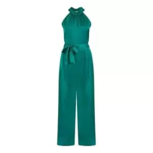 Yumi Green Satin Halterneck Jumpsuit - Green