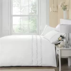 Serene - Felicia Frill Ruffle Embellished Peach Skin Duvet Cover Set, White, Single