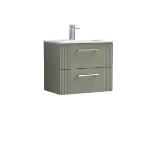 Nuie Deco 600mm Wall Hung 2 Drawer Vanity & Basin 2 - Satin Reed Green