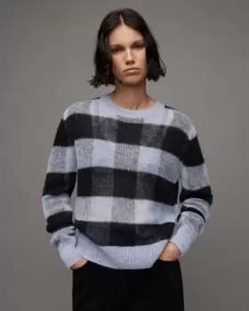 AllSaints Renee Checked Crew Neck Relaxed Jumper