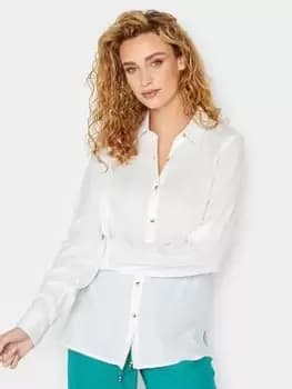 Long Tall Sally Long Sleeve Linen Shirt - White, Size 10, Women