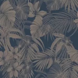 Grandeco Joelle Blue Textured Metallic Wallpaper