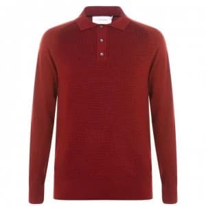 Calvin Klein Long Sleeve Knit Polo Shirt - Brick GCQ