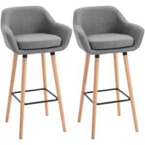 Homcom - 2 PCs Upholstered Bucket Seat Bar Stools w/ Solid Wood Legs Grey - Grey