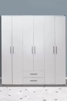6 Door Combination Wardrobe Matt White
