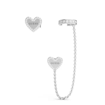 Ladies Guess Heart To Heart Heart Stud & Chain Earcuff Earrings