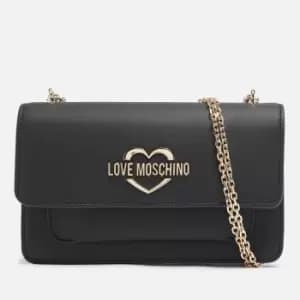 Love Moschino Womens Heart Logo Flap Cross Body Bag - Black