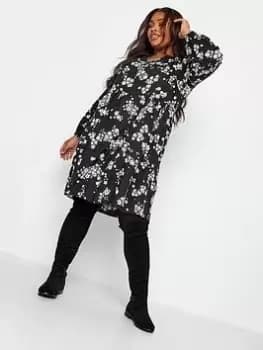 Yours Zip Detail Dress Mono Floral, Black, Size 14, Women