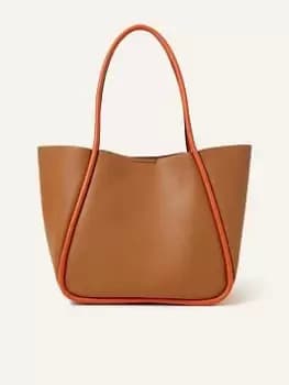 Accessorize Contrast Piping Shoulder Bag, Brown, Women