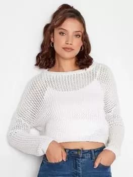 Long Tall Sally Mesh Stitch Wide Neck Jumper - White, Size 10-12, Women