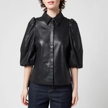 Ted Baker Womens Prins 3/4 Balloon Sleeve Pu Leather Shirt - Black - UK 12