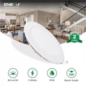 Ener-J 3W Recessed Round LED Mini Panel 85mm diameter (Hole Size 70mm), CE Driver, 90 Lm/Watt, RA 80, 4000K