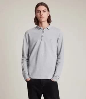 AllSaints Mens Cotton Slim Fit Reform Long Sleeve Polo Shirt, Grey, Size: XS