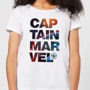 Captain Marvel Space Text Womens T-Shirt - White