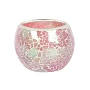 Small Pink Iridescent Crackle Candle Holder