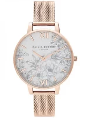 Olivia Burton Terrazzo Florals Pale Rose Gold Mesh Strap Watch...