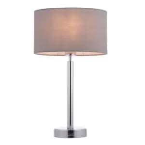 Table Lamp Chrome & Grey Fabric 60W E27 Bedside Light Base & Shade e10608