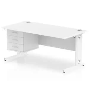 Impulse 1600 Rectangle White Cable Managed Leg Desk White 1 x 3 Drawer