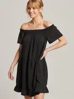 Superdry Vintage Off Shoulder Dress - Black, Size 12, Women