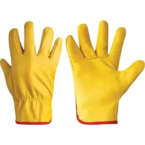Yellow Cowhide Unlined Drivers Gloves Size-10