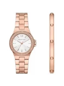 Michael Kors Lennox 3-Hand Rose Gold-Tone Stainless Steel Watch And Bracelet Set