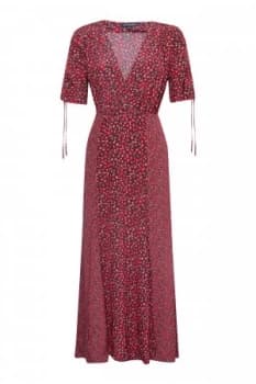 French Connection Aubine Fluid Tie Sleeve Wrap Maxi Dress Red