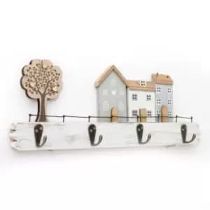 34x13cm Wooden House with Hooks