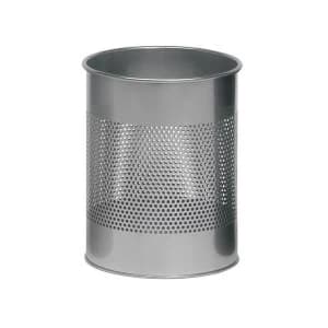 Durable 15 Litre Waste Basket Metal Round with 165mm Perforation Ring Silver