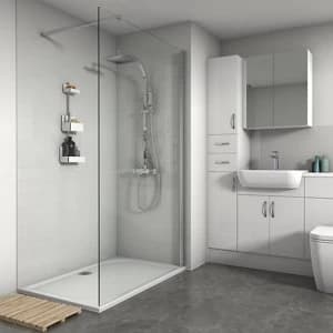 Splashwall Gloss White Tile effect 2 sided Shower Panel kit (L)1200mm (W)2420mm (T)3mm