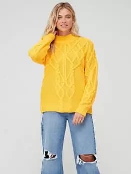 Tommy Hilfiger Relaxed Fit Cable Mock Neck Sweater - Yellow, Yellow Size M Women