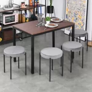 Homcom Set Of 4 Backless Stackable Round Dining Stools Velvet Touch Fabric Upholstered Grey