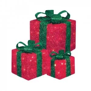 Premier Housewares Premier LED 3 Piece Glitter Parcels Mains Powered - Red/Green
